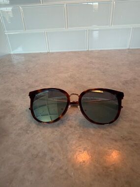 Alexander McQueen Tortoiseshell Frame Sunglasses with Blue green Lenses